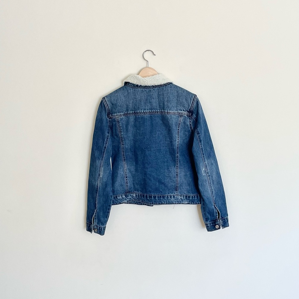 NEW Kensie Jeans Fur Lined Distressed Button Trucker Jacket Women’s Large - Picture 6 of 11